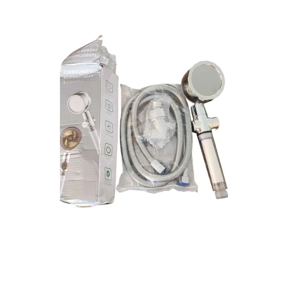Turbocharged High Pressure Shower Head Filter Chrome Round w/replacement filters